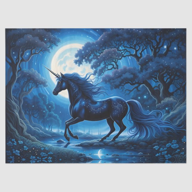 Black Unicorn in Blue Moon Tissue Paper (Front)