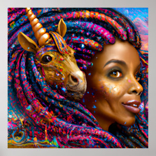 Black Unicorn Melanin Unicorns Afro Queen Crown Poster