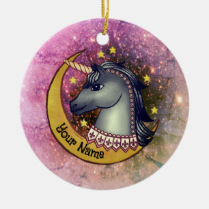 Black Unicorn Moon Ceramic Ornament