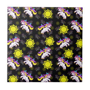 Black Unicorn Pattern Design Ceramic Tile