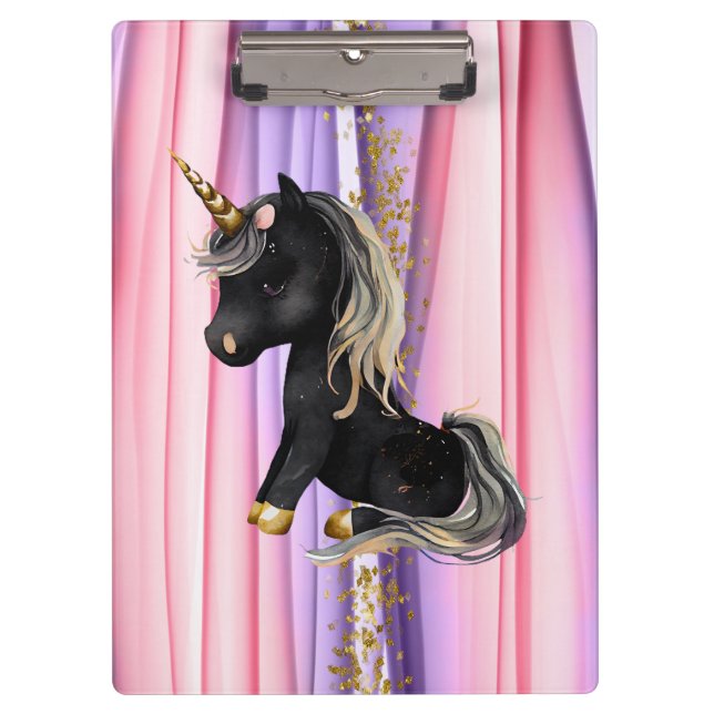 Black Unicorn Pink Ears  Clipboard (Front)