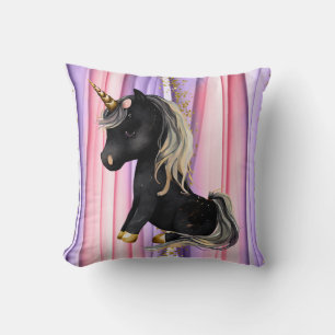 Black Unicorn Pink Ears Cushion
