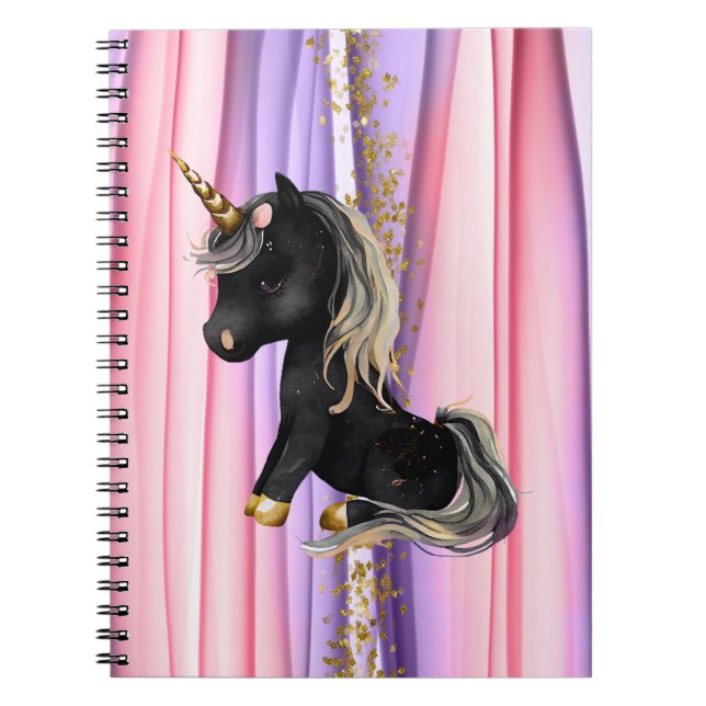 Black Unicorn Pink Ears  Notebook (Front)