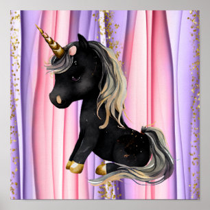 Black Unicorn Pink Ears  Poster