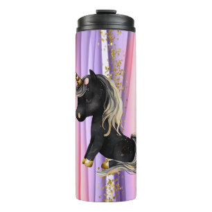 Black Unicorn Pink Ears Thermal Tumbler