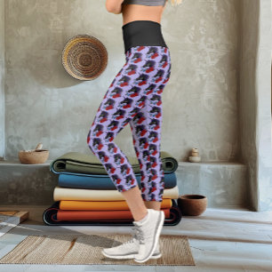 Black Unicorn Purple Midnight Garden Flowers Capri Leggings