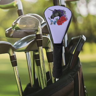 Black Unicorn Purple Midnight Garden Flowers Golf Head Cover