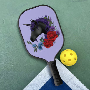 Black Unicorn Purple Midnight Garden Flowers Pickleball Paddle