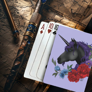 Black Unicorn Purple Midnight Garden Flowers Playing Cards