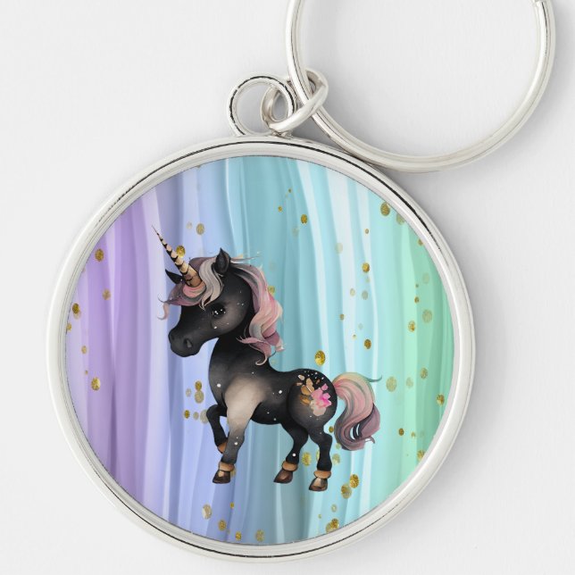 Black Unicorn Purple Pink Tail  Key Ring (Front)