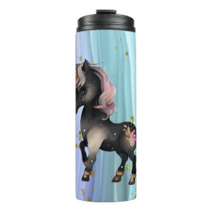 Black Unicorn Purple Pink Tail  Thermal Tumbler