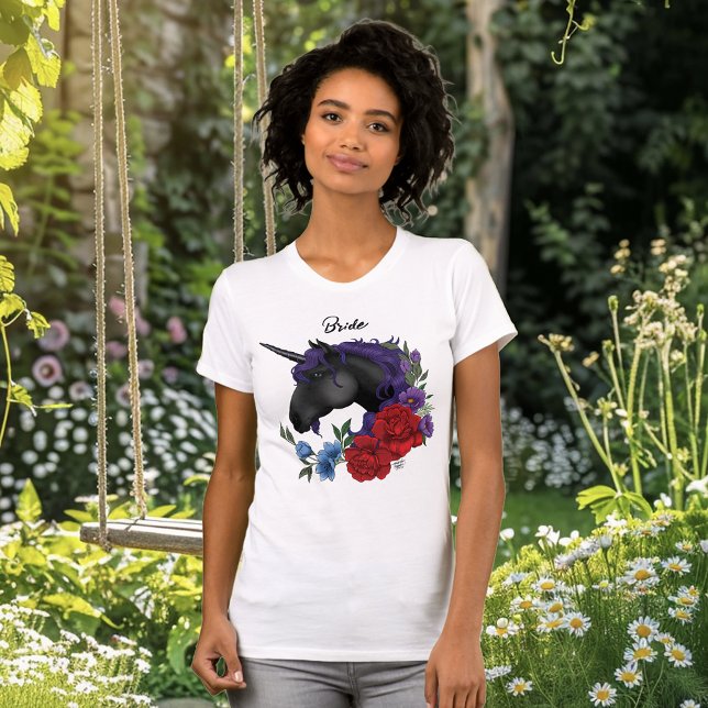 Black Unicorn Purple Red Sage Flowers Bachlorette T-Shirt (Creator Uploaded)