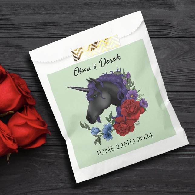 Black Unicorn Purple Red Sage Flowers Favour Bag (Creator Uploaded)
