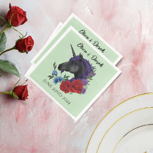 Black Unicorn Purple Red Sage Flowers Napkin