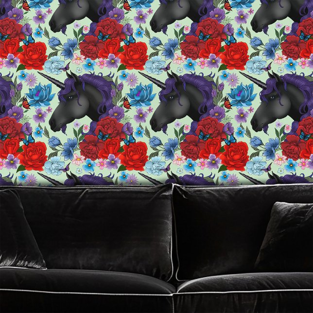 Black Unicorn Purple Red Sage Flowers Wallpaper (Creator Uploaded)