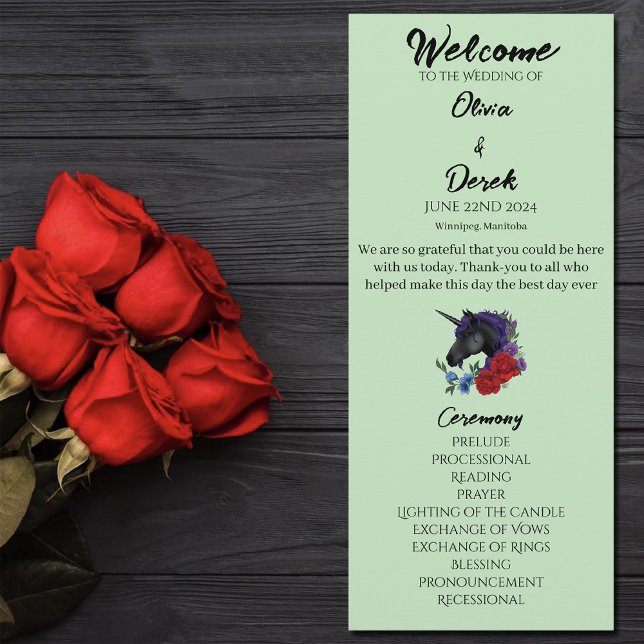 Black Unicorn Purple Red Sage Flowers Wedding Program (Creator Uploaded)