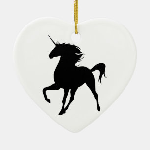 Black Unicorn Silhouette Heart Ornament