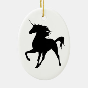 Black Unicorn Silhouette Oval Ornament