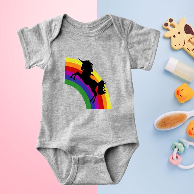 Black Unicorn Silhouette Rainbow Baby Bodysuit (Black Unicorn Silhouette Rainbow Baby Bodysuit)