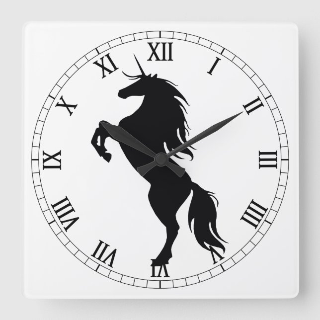 Black Unicorn Silhouette Roman Numeral Clock (Front)