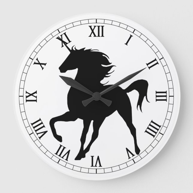 Black Unicorn Silhouette Roman Numeral Clock (Front)