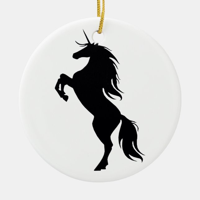Black Unicorn Silhouette Round Ornament (Front)