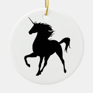 Black Unicorn Silhouette Round Ornament