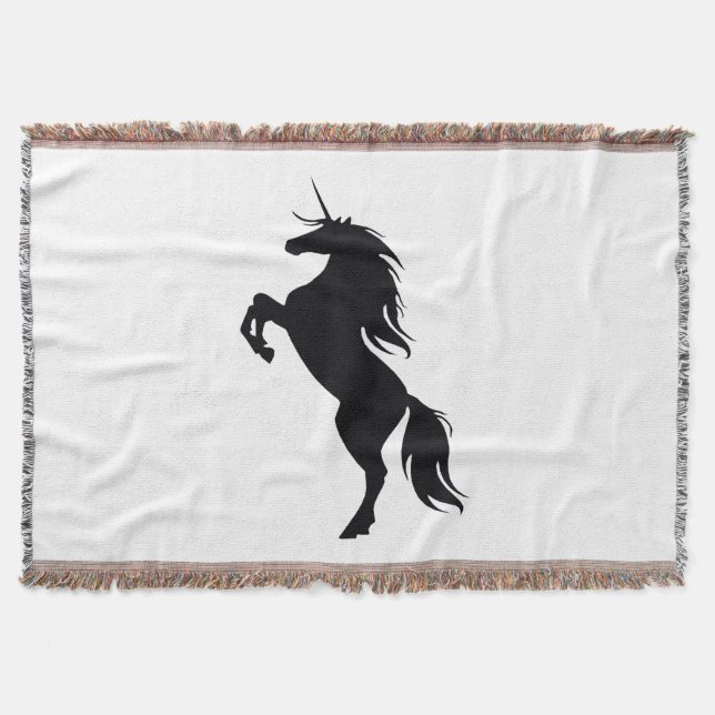 Black Unicorn Silhouette Throw Blanket (Front)