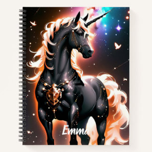 Black Unicorn With Gold Mane Custom Name Script Notebook