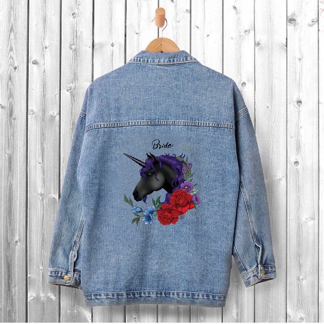 Black Unicorns Purple Red Sage Flowers Denim Jacket (Creator Uploaded)
