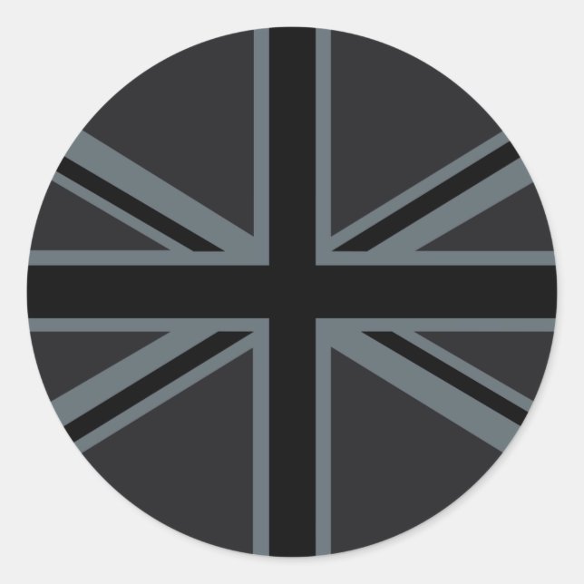 Black Union Jack British Flag Decor Classic Round Sticker (Front)