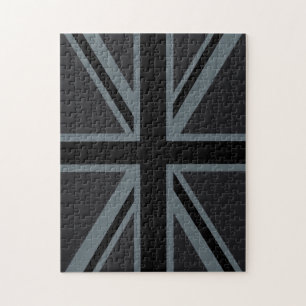 Black Union Jack British Flag Decor Jigsaw Puzzle