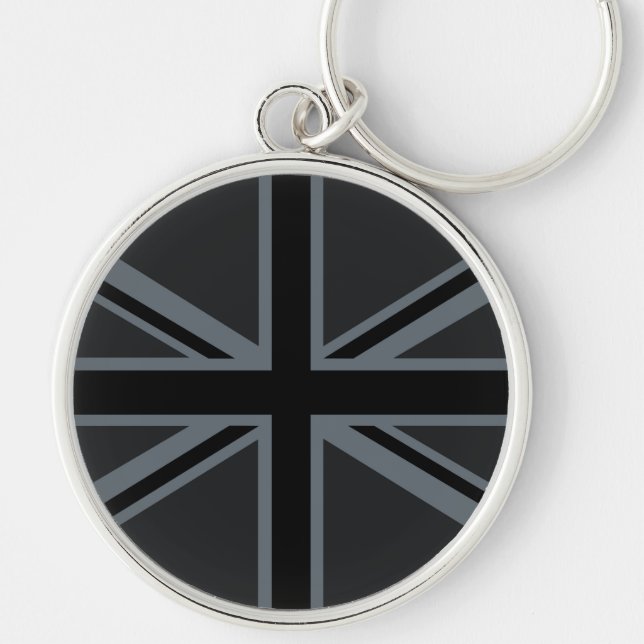 Black Union Jack British Flag Decor Key Ring (Front)