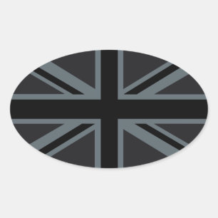 Black Union Jack British Flag Decor Oval Sticker