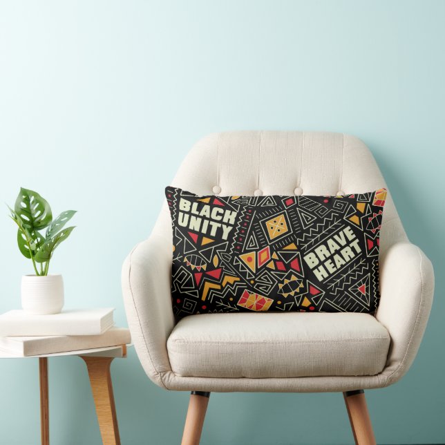 Black Unity Brave Heart Afrocentric Pattern Lumbar Cushion (Chair)