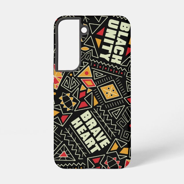 Black Unity Brave Heart Afrocentric Pattern Samsung Galaxy S22 Case (Back)