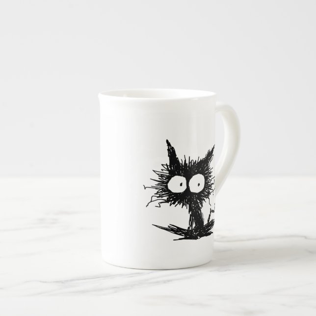 Black Unkempt Kitten GabiGabi Bone China Mug (Front Right)