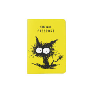 Black Unkempt Kitten Yellow Passport Holder