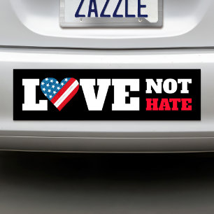 Black USA Flag Heart Love Not Hate Bold Rustic  Bumper Sticker