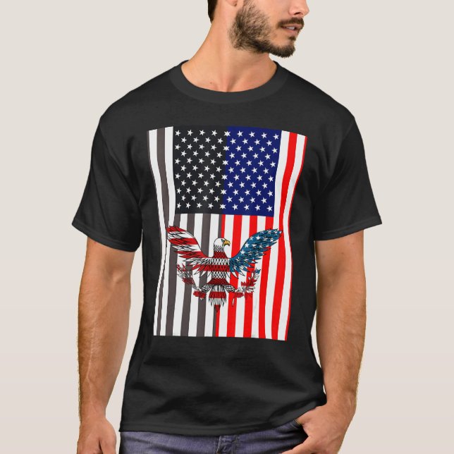 Black Usa Flag Next To Usa Flag With Usa Eagle T-Shirt (Front)