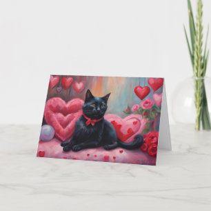 Black Valentine's Day Cat Holiday Card