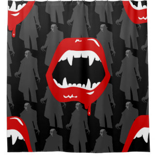 black vampire fangs nosferatu spooky black shower curtain