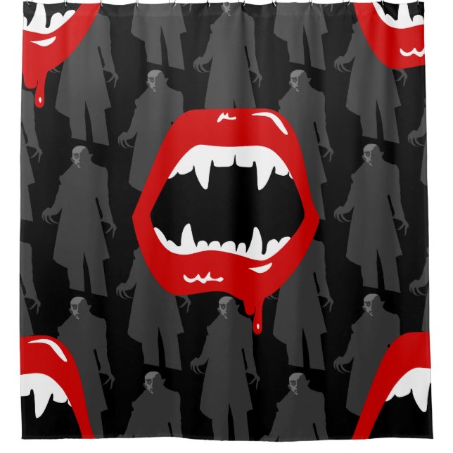 black vampire fangs nosferatu spooky black shower curtain (Front)