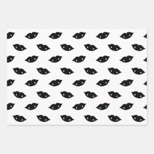 Black Vampire Lips and Teeth on White Wrapping Paper Sheet