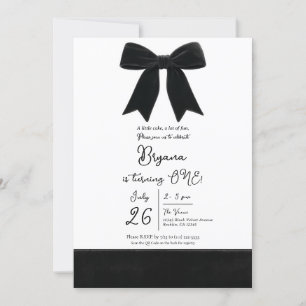 Black Velvet Bow Elegant Posh 1st Birthday Invitation