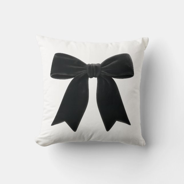 Black Velvet Bow Elegant Posh Trendy Cushion (Front)
