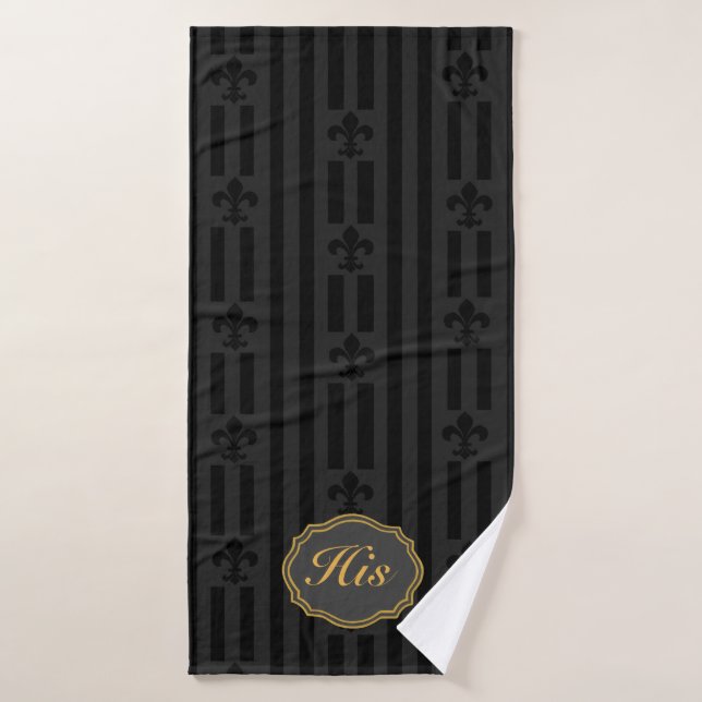 Black Velvet Fleur de Lis Bath Towel (Bath Towel)
