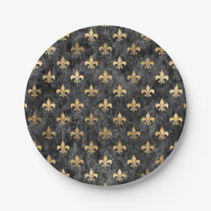 Black Velvet Fleur De Lis Mardi Gras Orleans Paper Plate