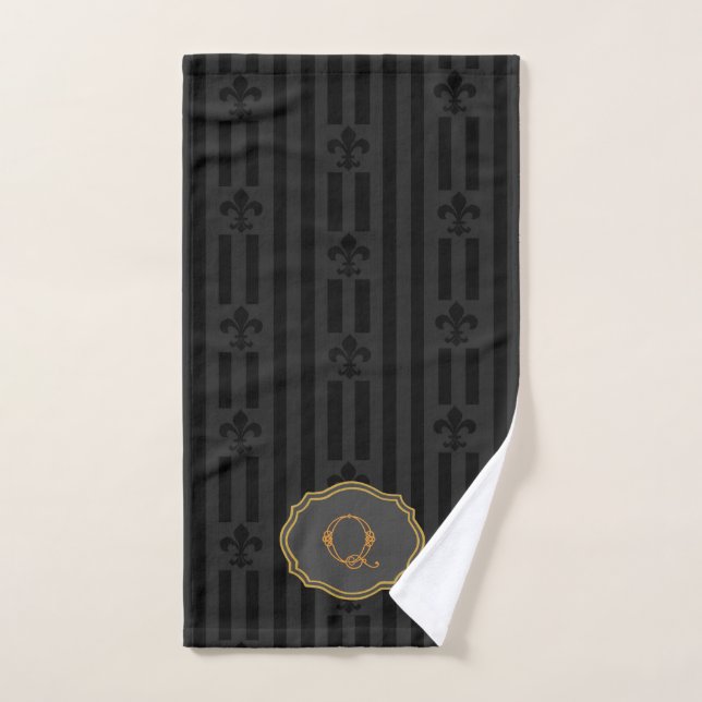 Black Velvet Fleur de Lis Monogram Hand Towel (Hand Towel)