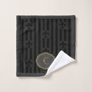 Black Velvet Fleur de Lis Monogram Wash Cloth